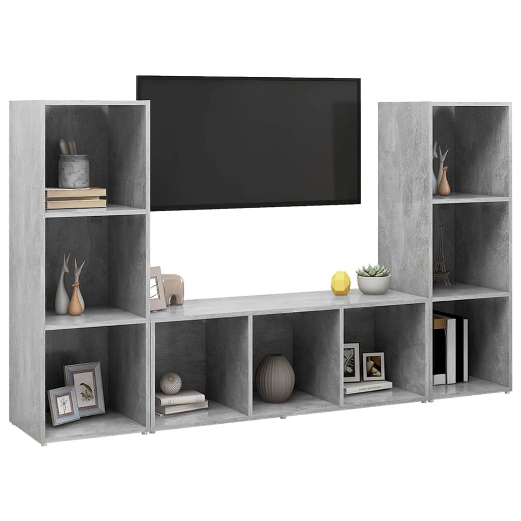 3 db betonszürke forgácslap tv-szekrény 107 x 35 x 37 cm 3 db betonszürke forgácslap tv-szekrény 107 x 35 x 37 cm