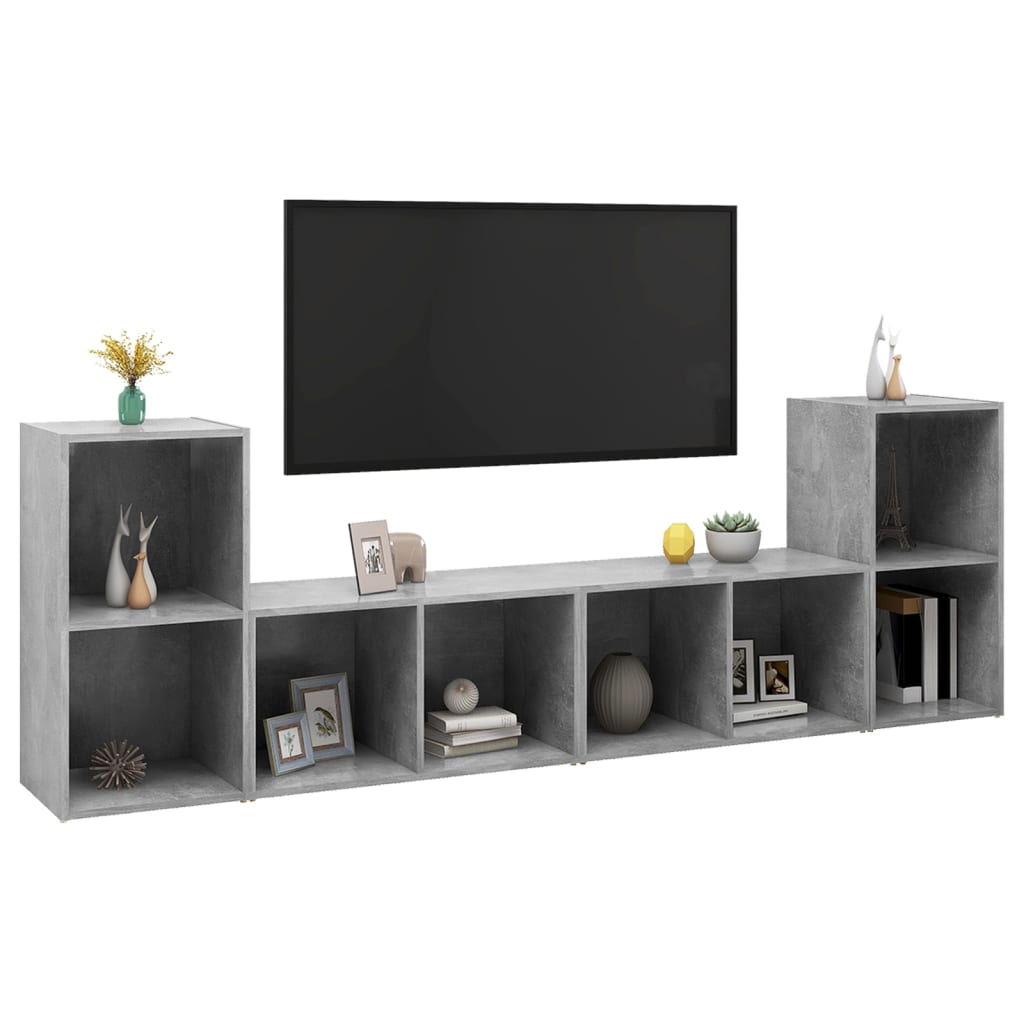 4 db betonszürke forgácslap tv-szekrény 72 x 35 x 36,5 cm
