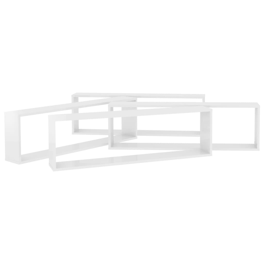 4 db magasfényű fehér forgácslap fali polc 100 x 15 x 30 cm