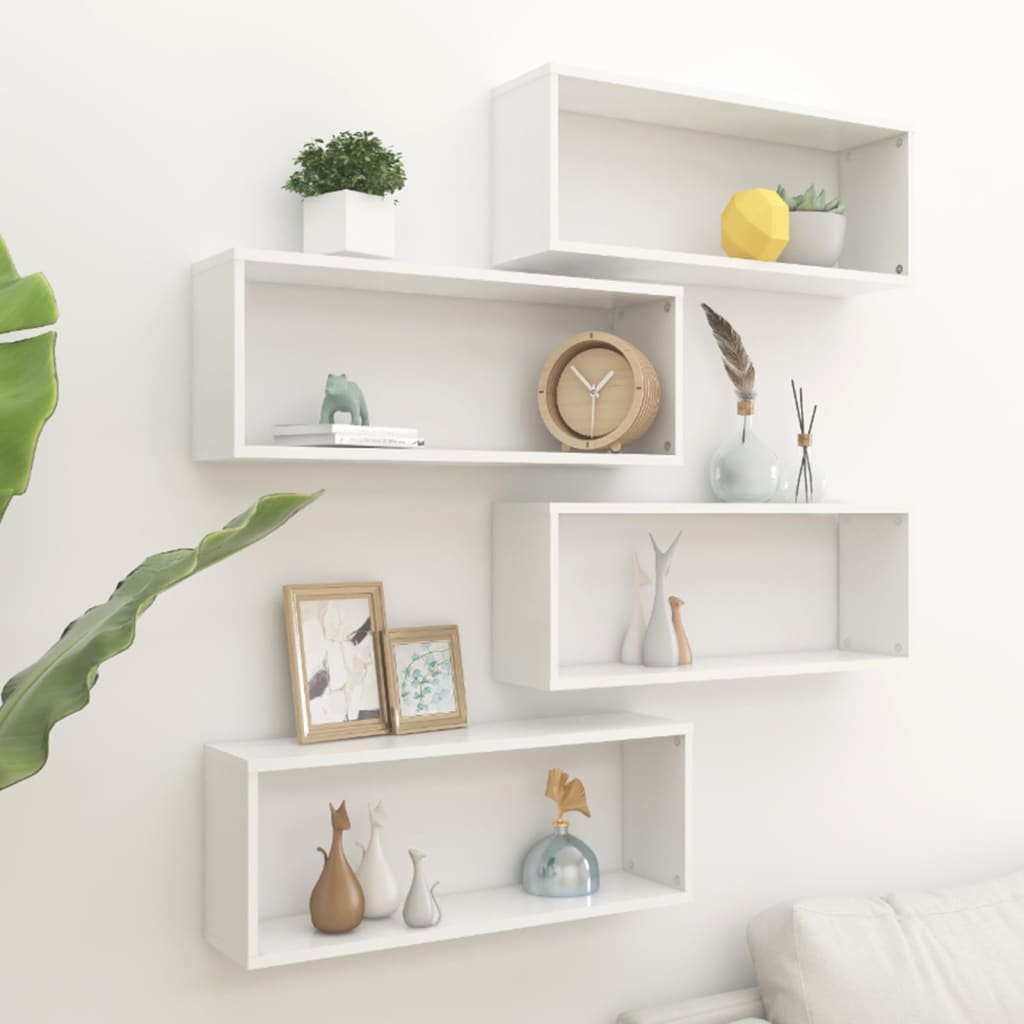 4 db fehér forgácslap fali kockapolc 60 x 15 x 23 cm