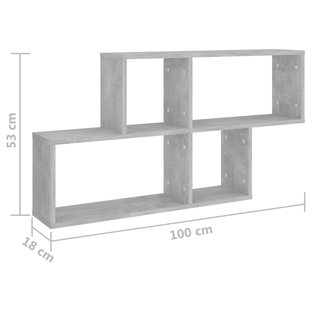 Betonszürke forgácslap fali polc 100 x 18 x 53 cm