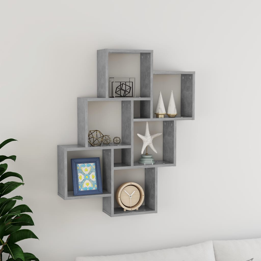 Betonszürke forgácslap fali kockapolc 78 x 15 x 93 cm