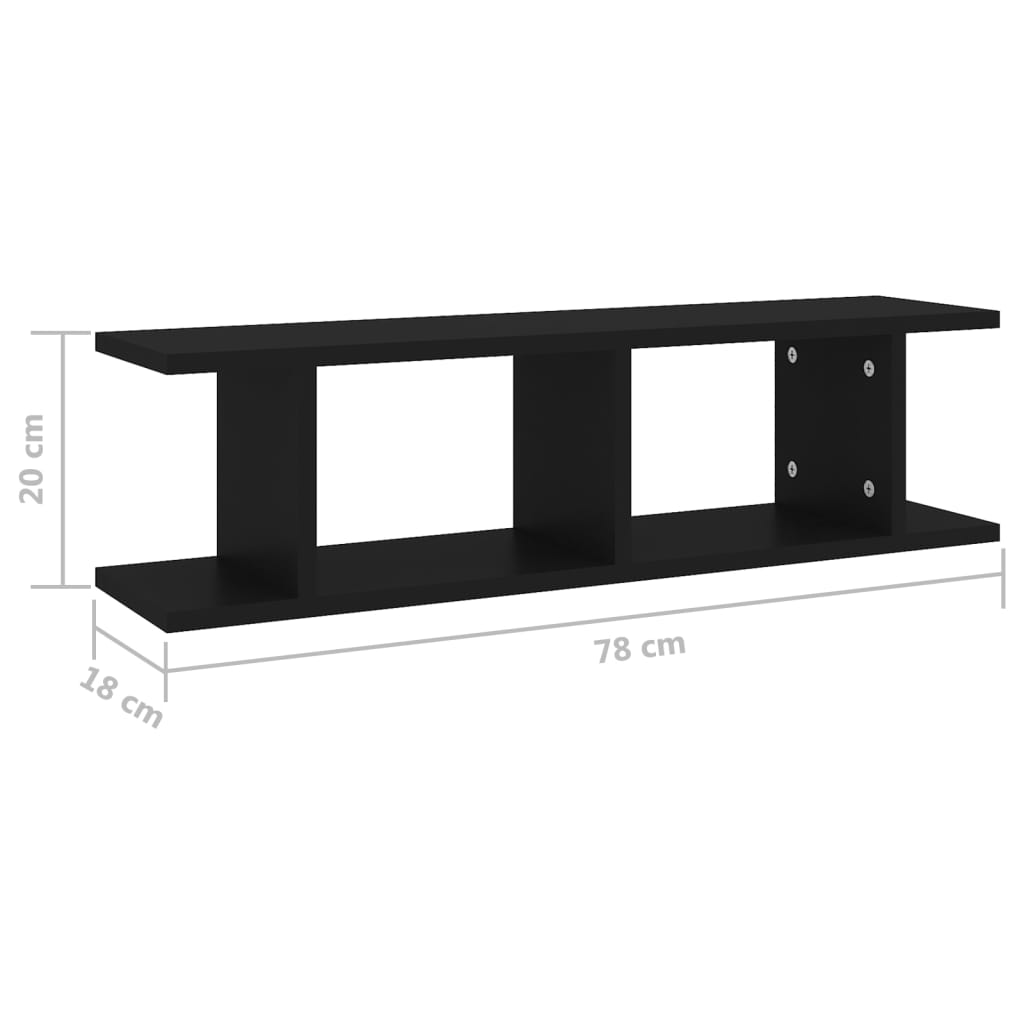 2 db fekete forgácslap fali polc 78 x 18 x 20 cm 2 db fekete forgácslap fali polc 78 x 18 x 20 cm