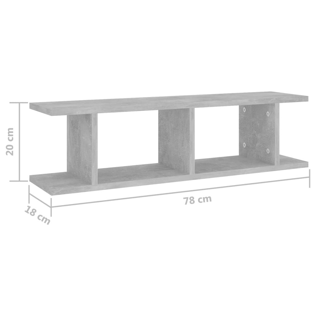 2 db betonszürke forgácslap fali polc 78 x 18 x 20 cm