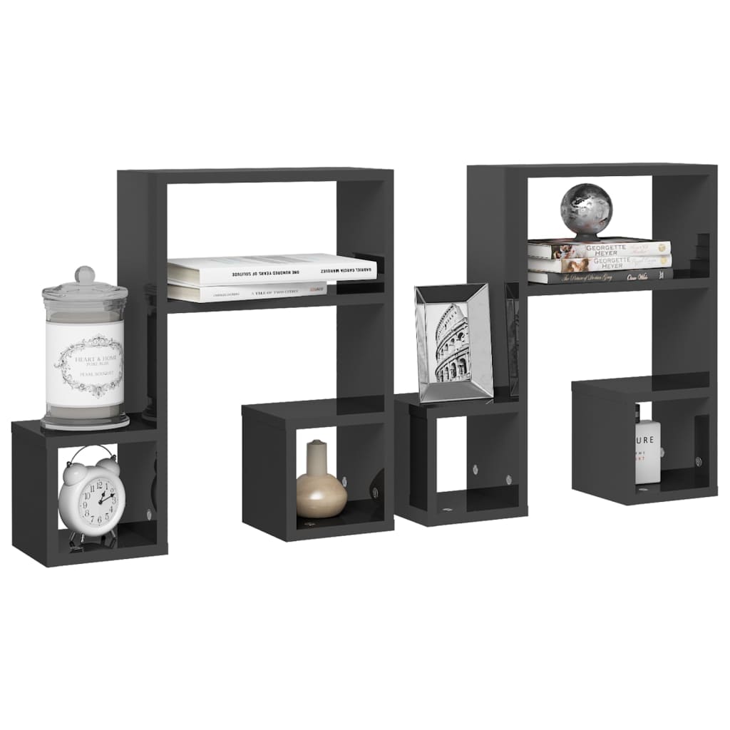 2 db magasfényű szürke forgácslap fali polc 50 x 15 x 50 cm