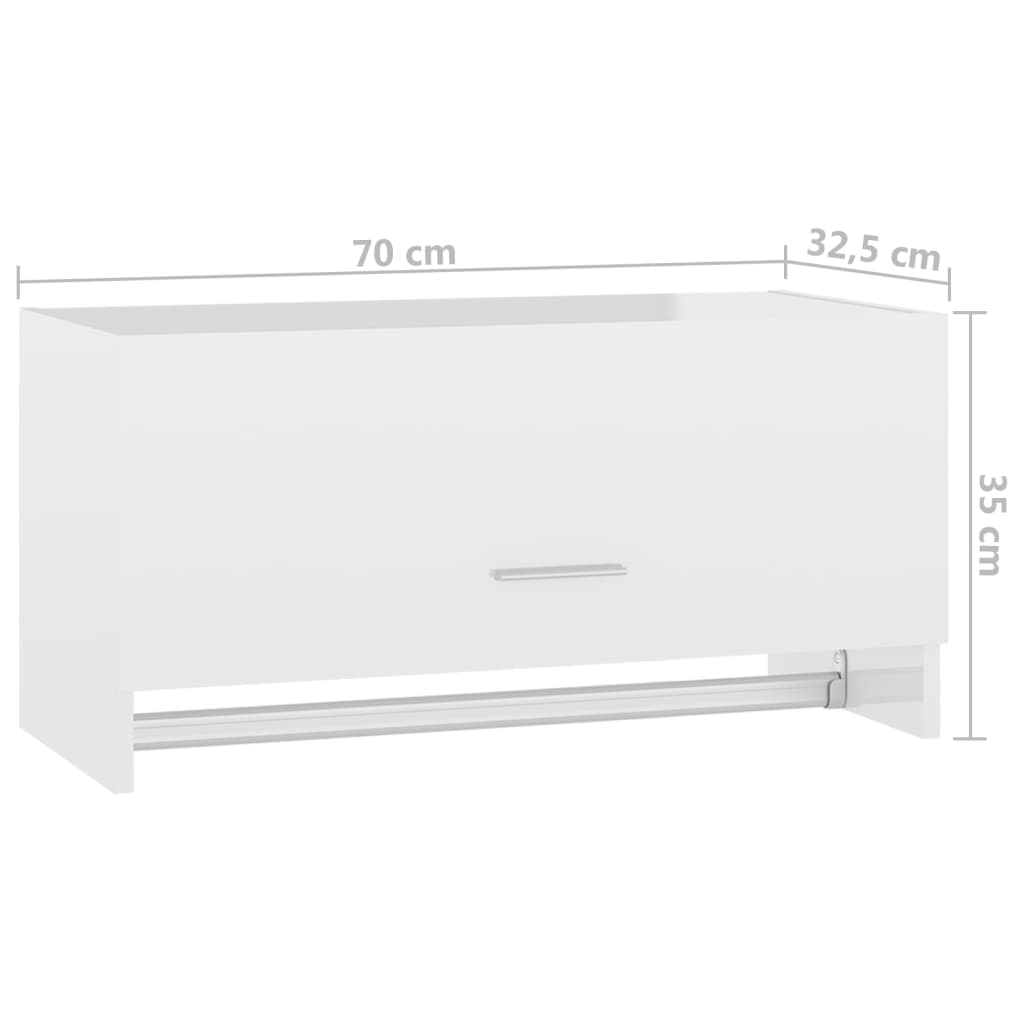 Magasfényű fehér forgácslap ruhásszekrény 70 x 32,5 x 35 cm