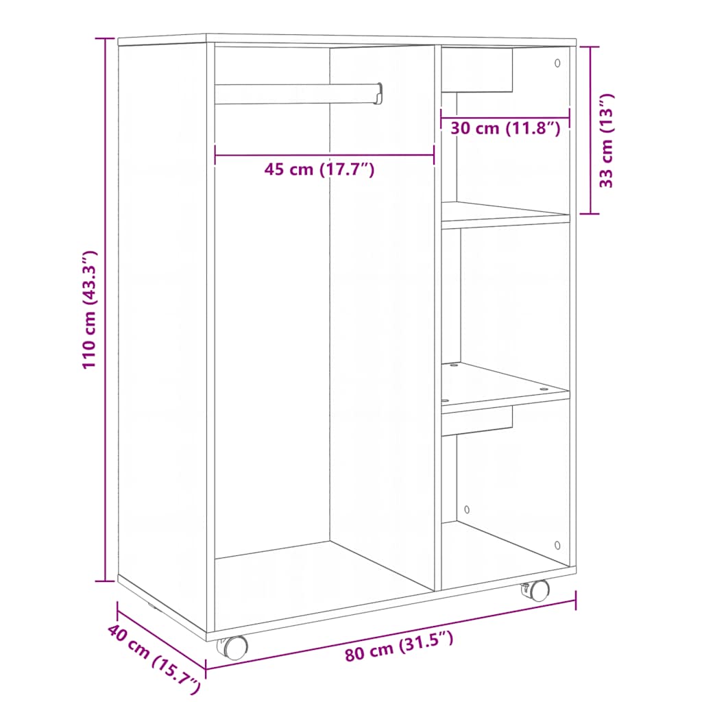 Betonszürke szerelt fa ruhásszekrény 80 x 40 x 110 cm