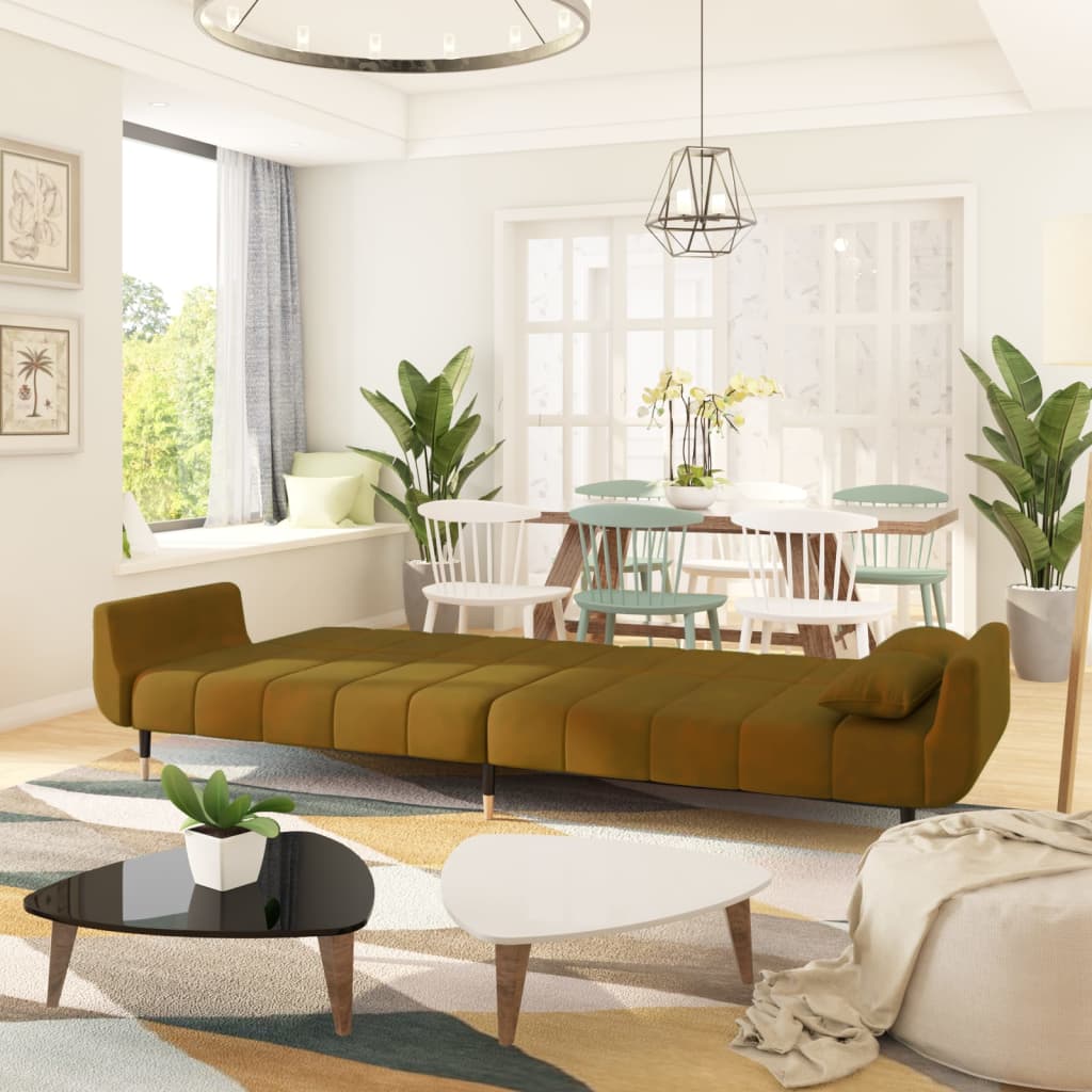 Kétszemélyes barna bársony kanapéágy 2 párnával