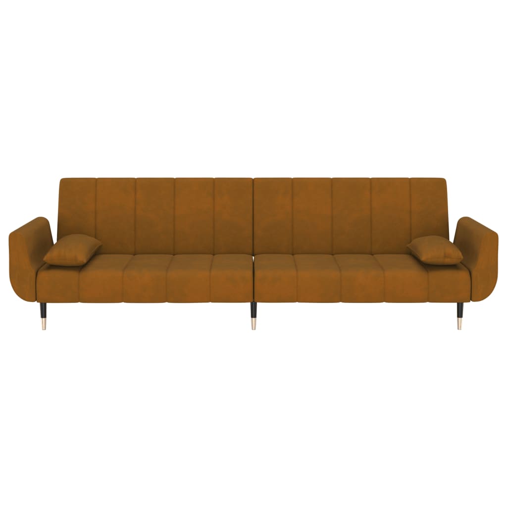 Kétszemélyes barna bársony kanapéágy 2 párnával