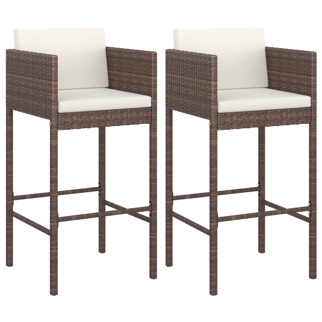 2 db barna polyrattan bárszék párnával 2 db barna polyrattan bárszék párnával