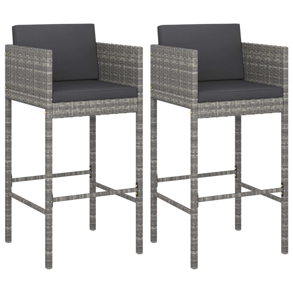 2 db szürke polyrattan bárszék párnával 2 db szürke polyrattan bárszék párnával