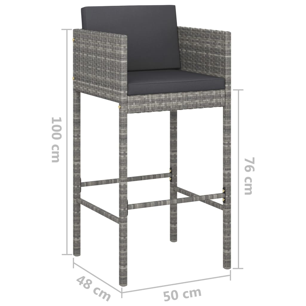 2 db szürke polyrattan bárszék párnával 2 db szürke polyrattan bárszék párnával