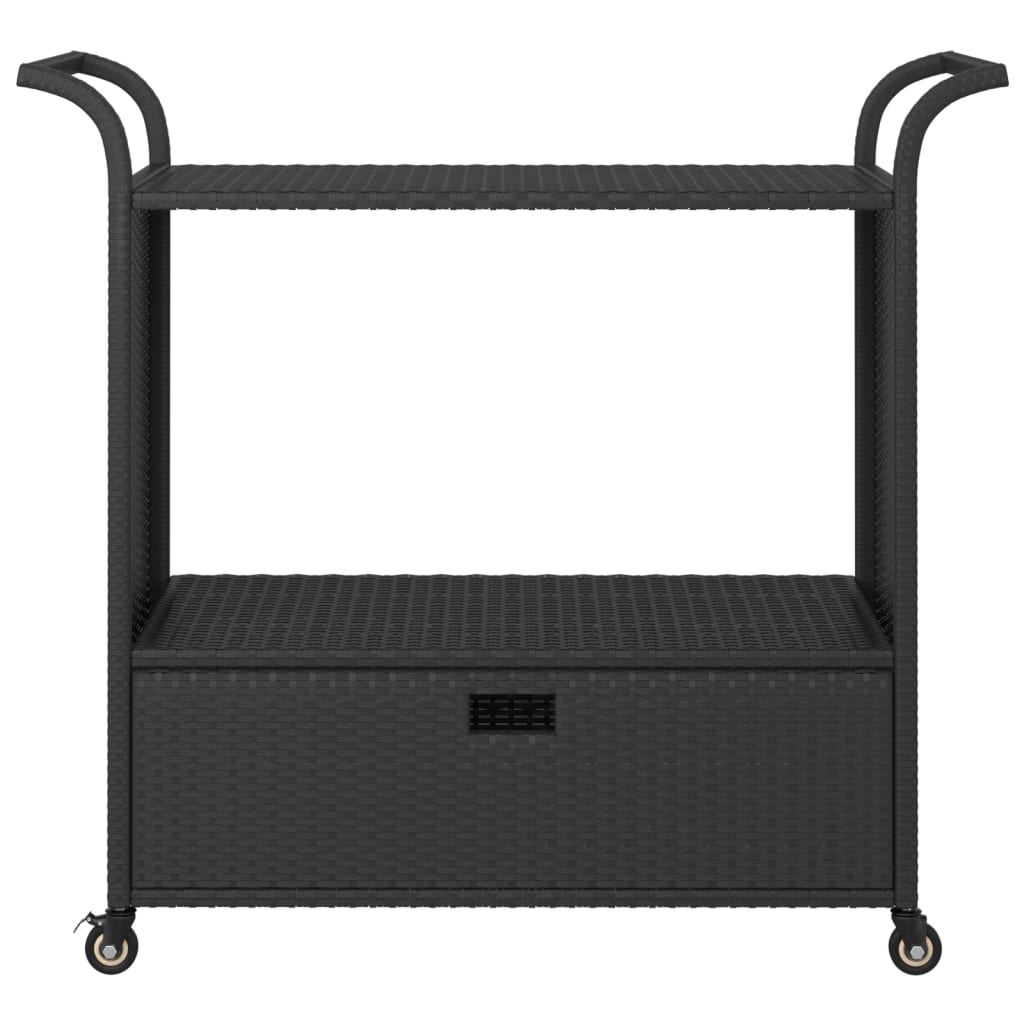 Fekete polyrattan bárkocsi fiókkal 100 x 45 x 97 cm