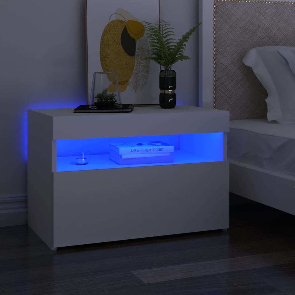 Fehér éjjeliszekrény led-lámpákkal 60 x 35 x 40 cm