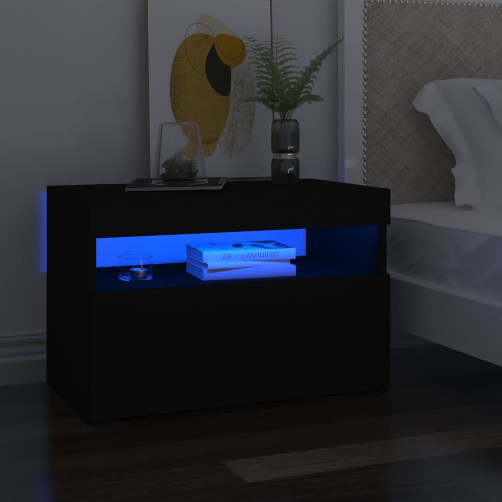 Fekete éjjeliszekrény led-lámpákkal 60 x 35 x 40 cm
