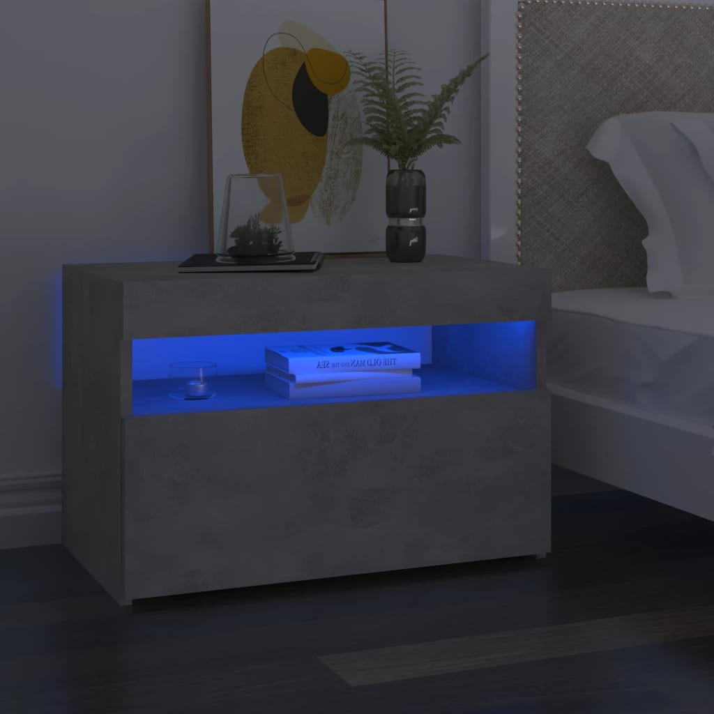 Betonszürke éjjeliszekrény led-lámpákkal 60 x 35 x 40 cm