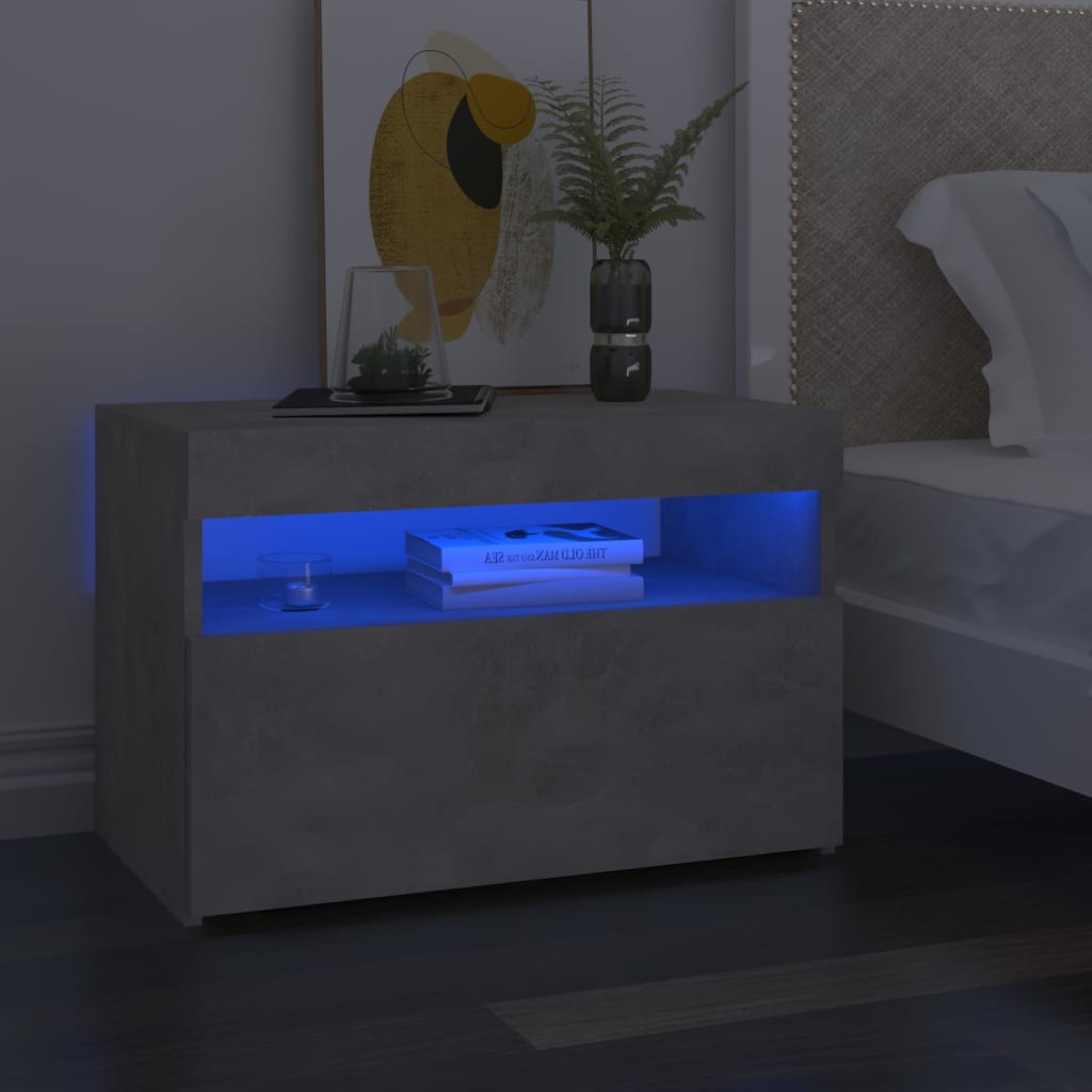2 db betonszürke éjjeliszekrény led-lámpákkal 60 x 35 x 40 cm