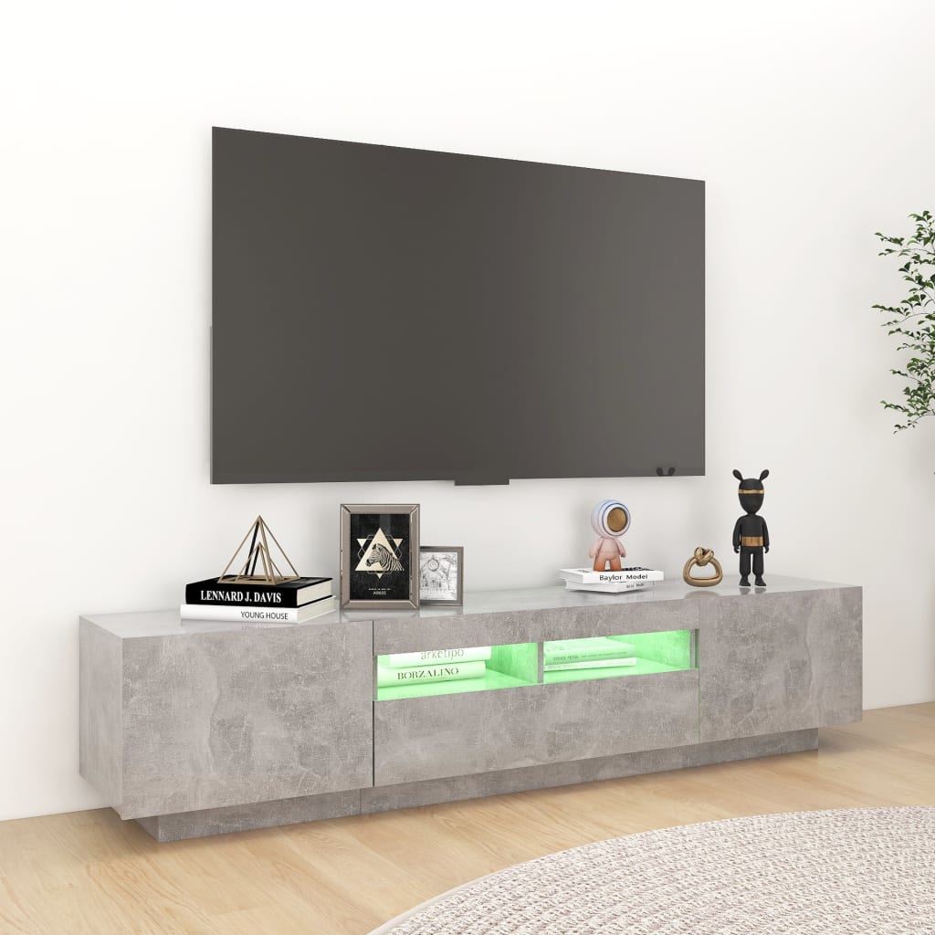 Betonszürke tv-szekrény led-lámpákkal 180 x 35 x 40 cm