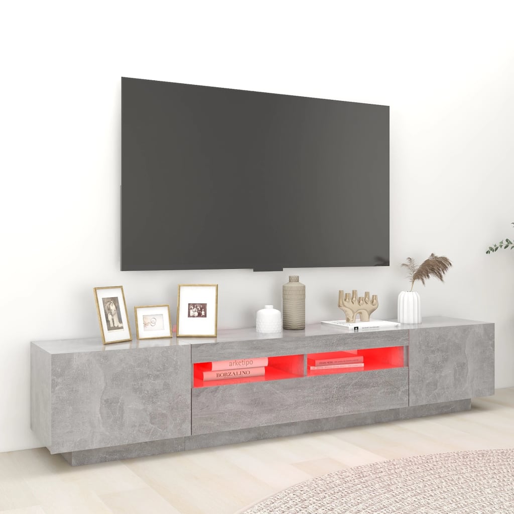 Betonszürke tv-szekrény led-lámpákkal 200 x 35 x 40 cm