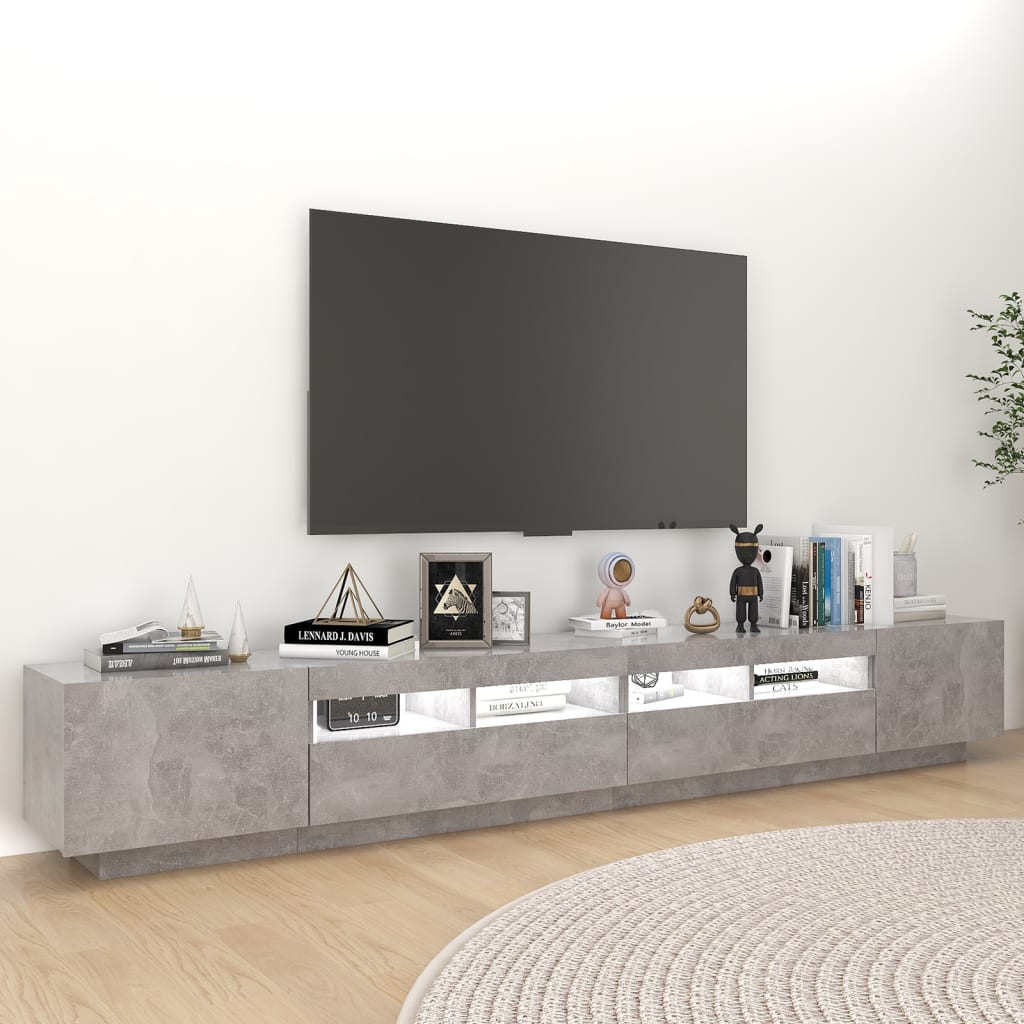 Betonszürke tv-szekrény led-lámpákkal 260 x 35 x 40 cm Betonszürke tv-szekrény led-lámpákkal 260 x 35 x 40 cm