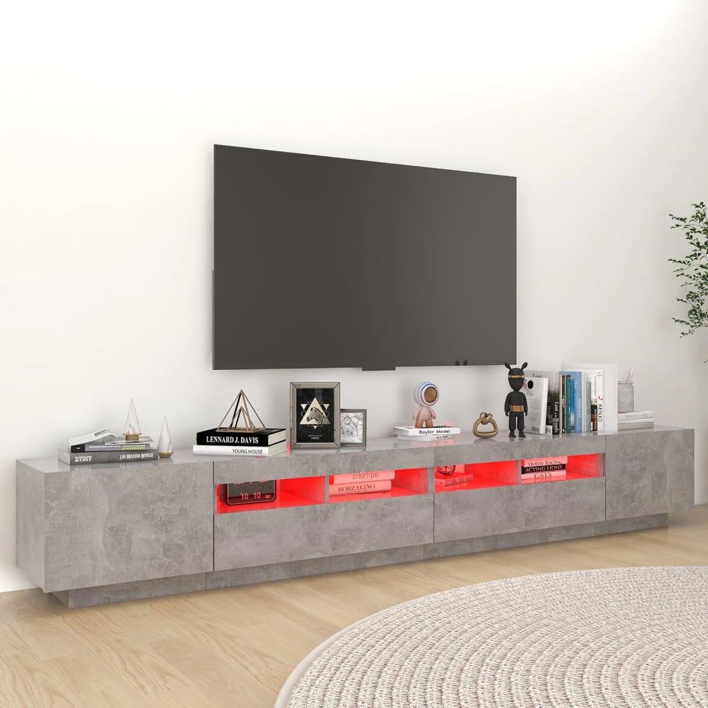 Betonszürke tv-szekrény led-lámpákkal 260 x 35 x 40 cm Betonszürke tv-szekrény led-lámpákkal 260 x 35 x 40 cm