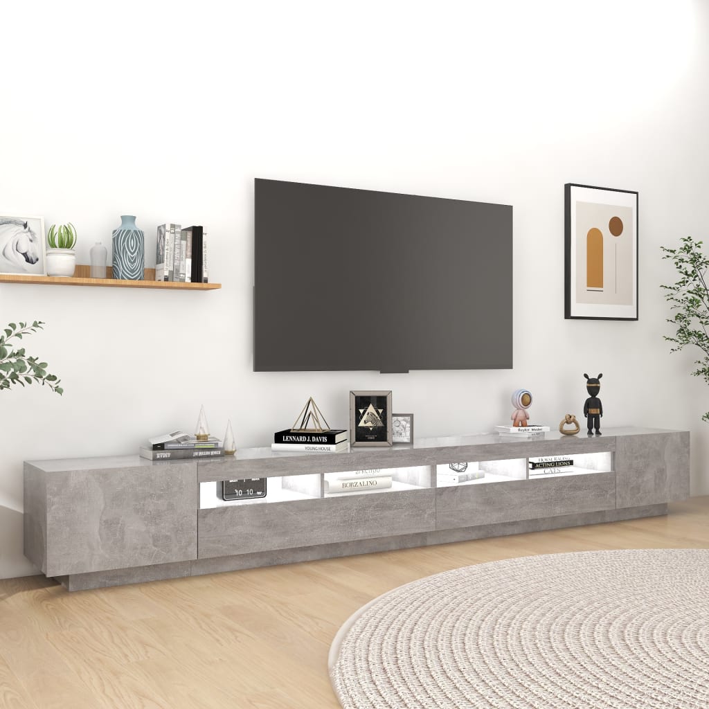 Betonszürke tv-szekrény led-lámpákkal 300 x 35 x 40 cm