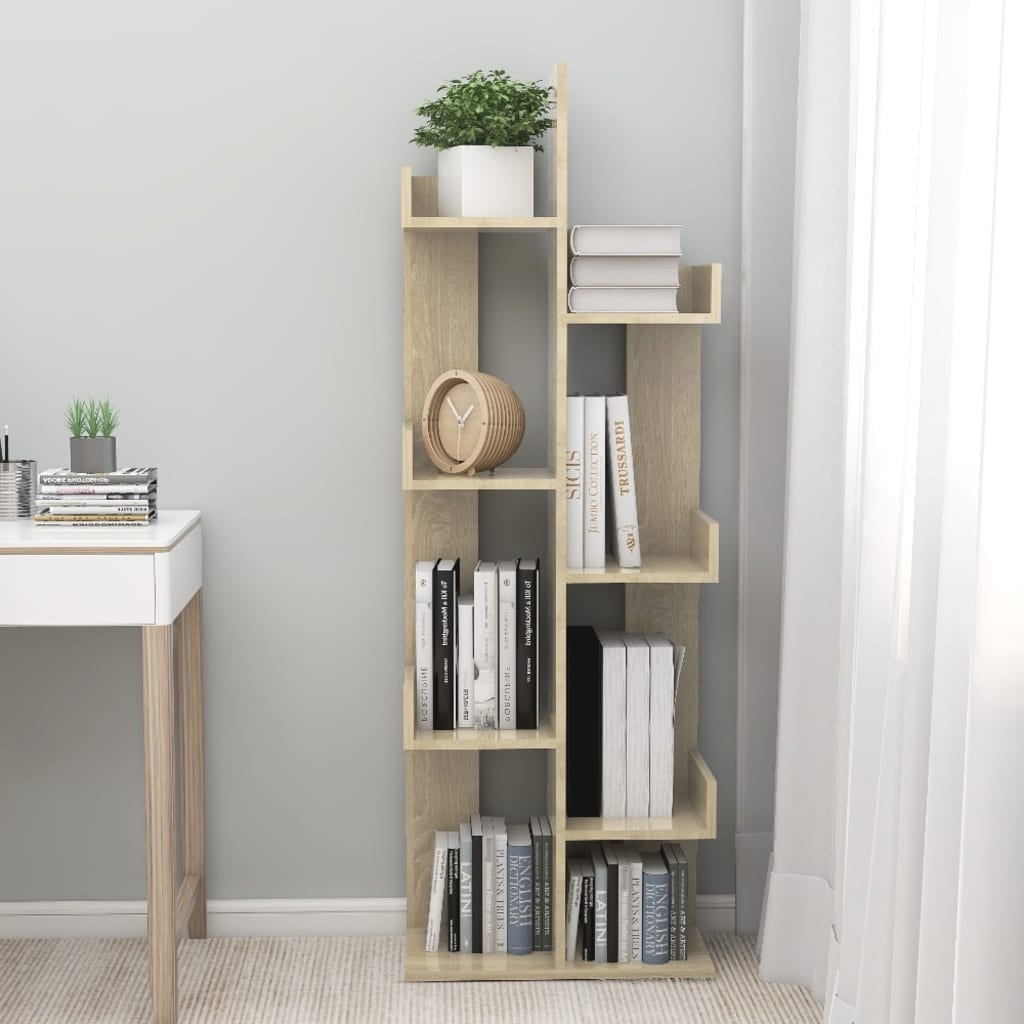 Sonoma-tölgyszínű forgácslap könyvszekrény 48 x 25,5 x 140 cm