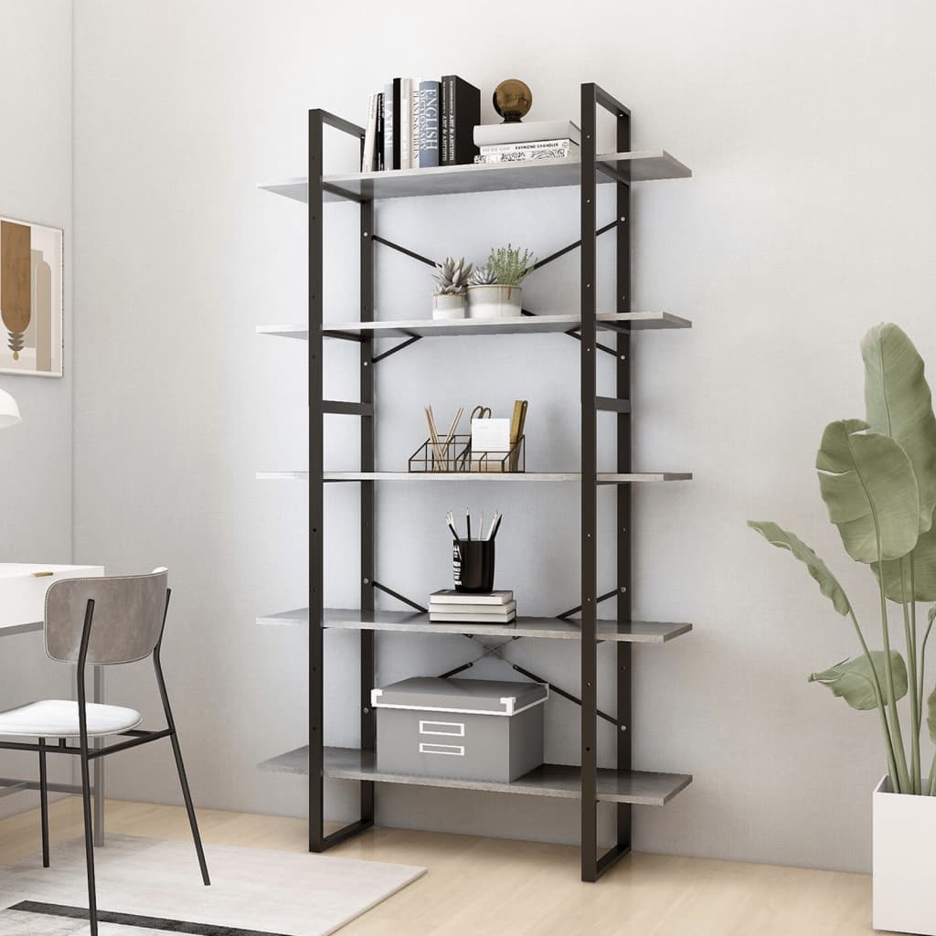 5 szintes betonszürke forgácslap könyvszekrény 100x30x175 cm
