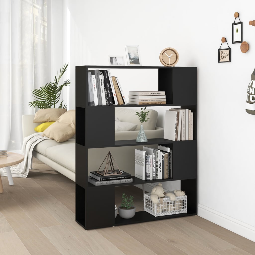 Fekete forgácslap térelválasztó könyvszekrény 100 x 24 x 124 cm