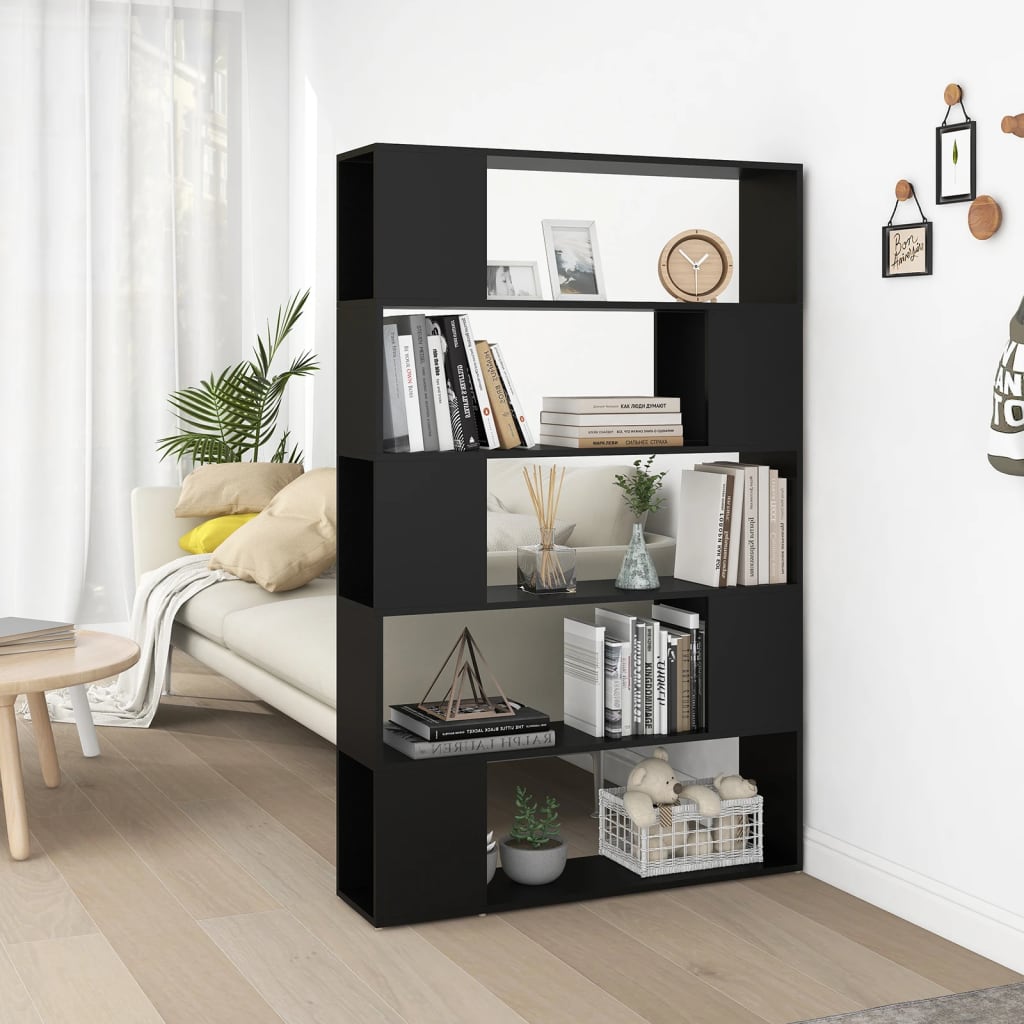 Fekete forgácslap térelválasztó könyvszekrény 100 x 24 x 155 cm