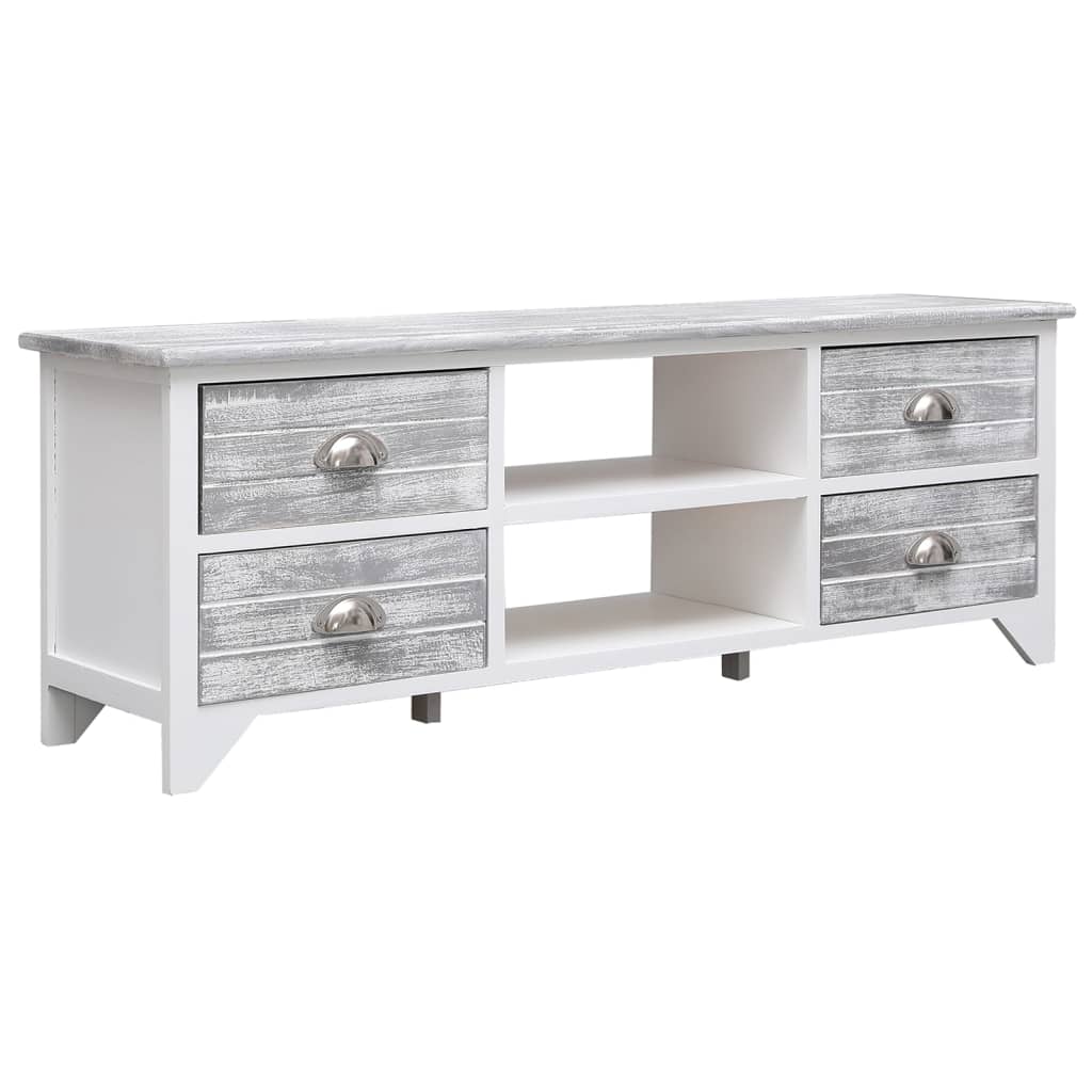 Fehér-szürke tömör császárfa tv-szekrény 108 x 30 x 40 cm Fehér-szürke tömör császárfa tv-szekrény 108 x 30 x 40 cm