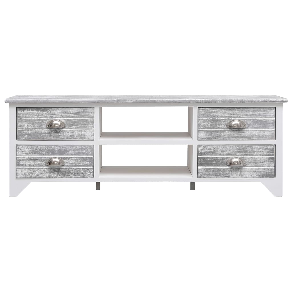 Fehér-szürke tömör császárfa tv-szekrény 108 x 30 x 40 cm Fehér-szürke tömör császárfa tv-szekrény 108 x 30 x 40 cm