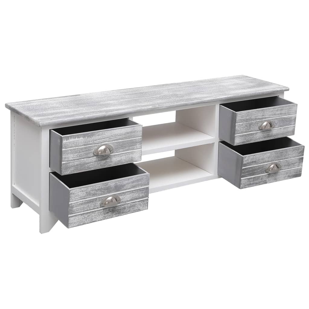 Fehér-szürke tömör császárfa tv-szekrény 108 x 30 x 40 cm Fehér-szürke tömör császárfa tv-szekrény 108 x 30 x 40 cm