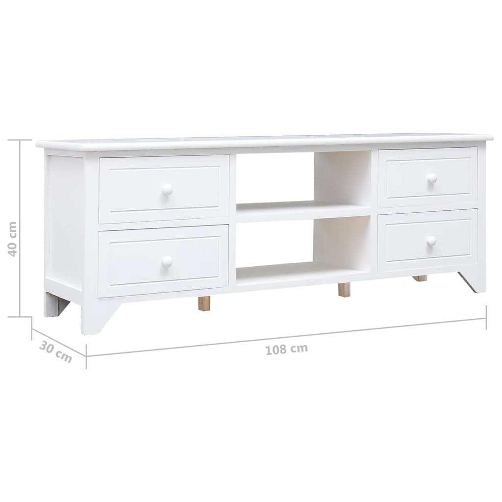 Fehér tömör császárfa tv-szekrény 108 x 30 x 40 cm Fehér tömör császárfa tv-szekrény 108 x 30 x 40 cm