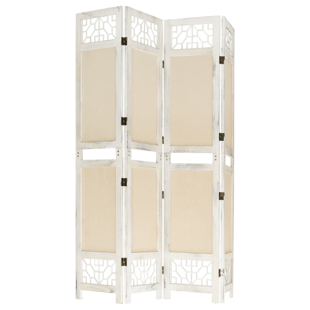 338559 4-panel room divider cream 140x165 cm fabric