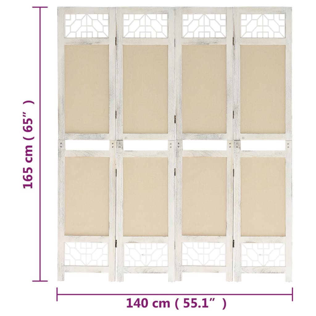 338559 4-panel room divider cream 140x165 cm fabric