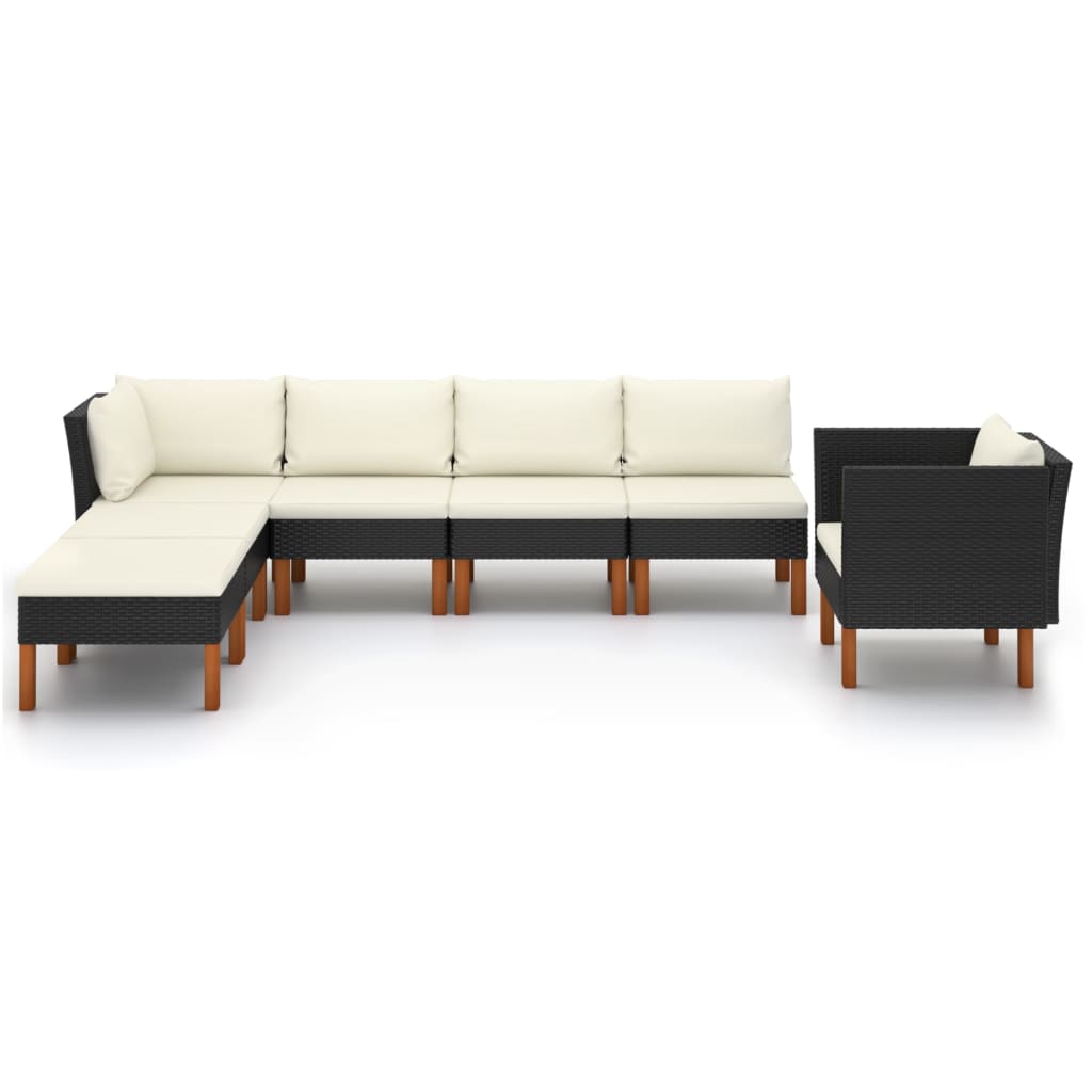 7 részes fekete polyrattan és eukaliptuszfa kerti ülőgarnitúra 7 részes fekete polyrattan és eukaliptuszfa kerti ülőgarnitúra