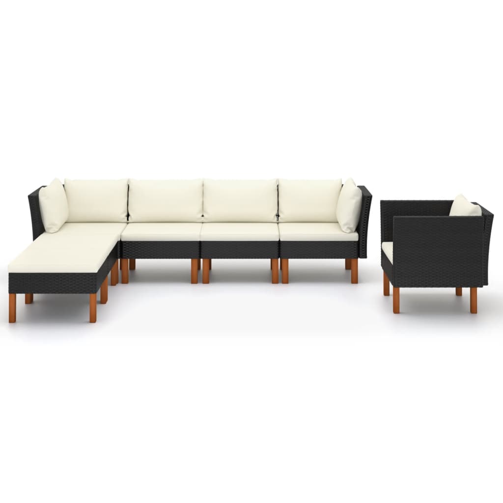 7 részes fekete polyrattan és eukaliptuszfa kerti ülőgarnitúra 7 részes fekete polyrattan és eukaliptuszfa kerti ülőgarnitúra