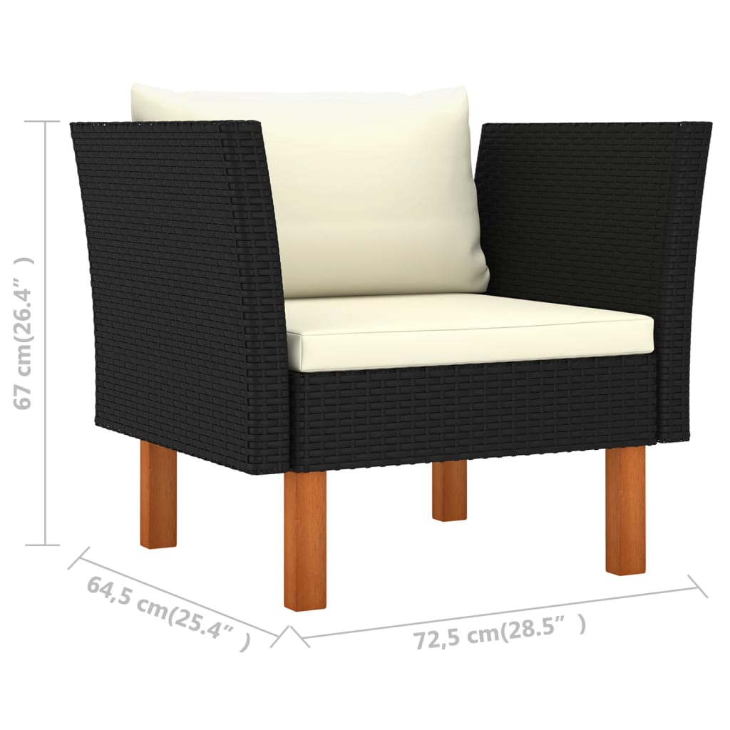 7 részes fekete polyrattan és eukaliptuszfa kerti ülőgarnitúra 7 részes fekete polyrattan és eukaliptuszfa kerti ülőgarnitúra