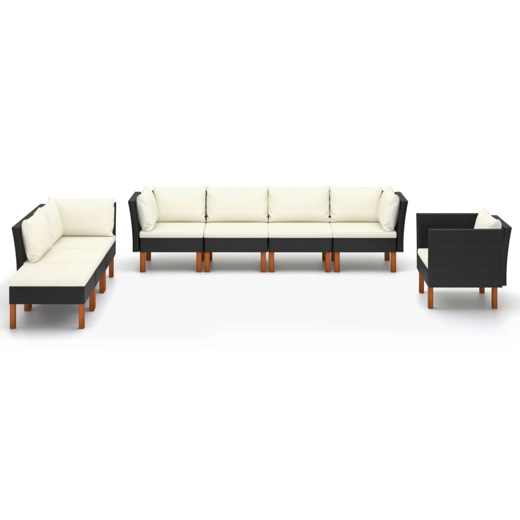8 részes fekete polyrattan és eukaliptuszfa kerti ülőgarnitúra 8 részes fekete polyrattan és eukaliptuszfa kerti ülőgarnitúra