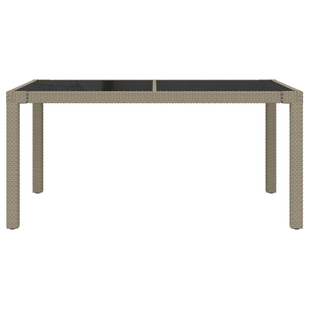 Bézs polyrattan és edzett üveg kerti asztal 150 x 90 x 75 cm