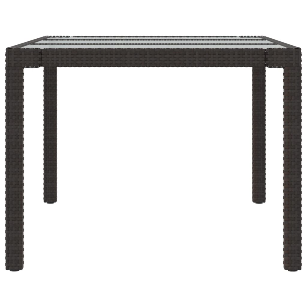 Barna polyrattan és edzett üveg kerti asztal 190 x 90 x 75 cm