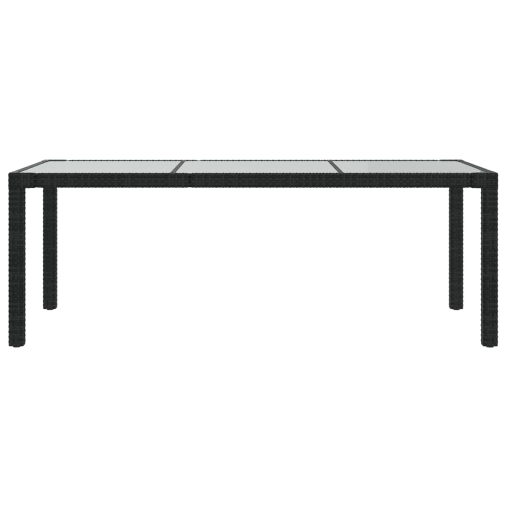Fekete polyrattan és edzett üveg kerti asztal 190 x 90 x 75 cm