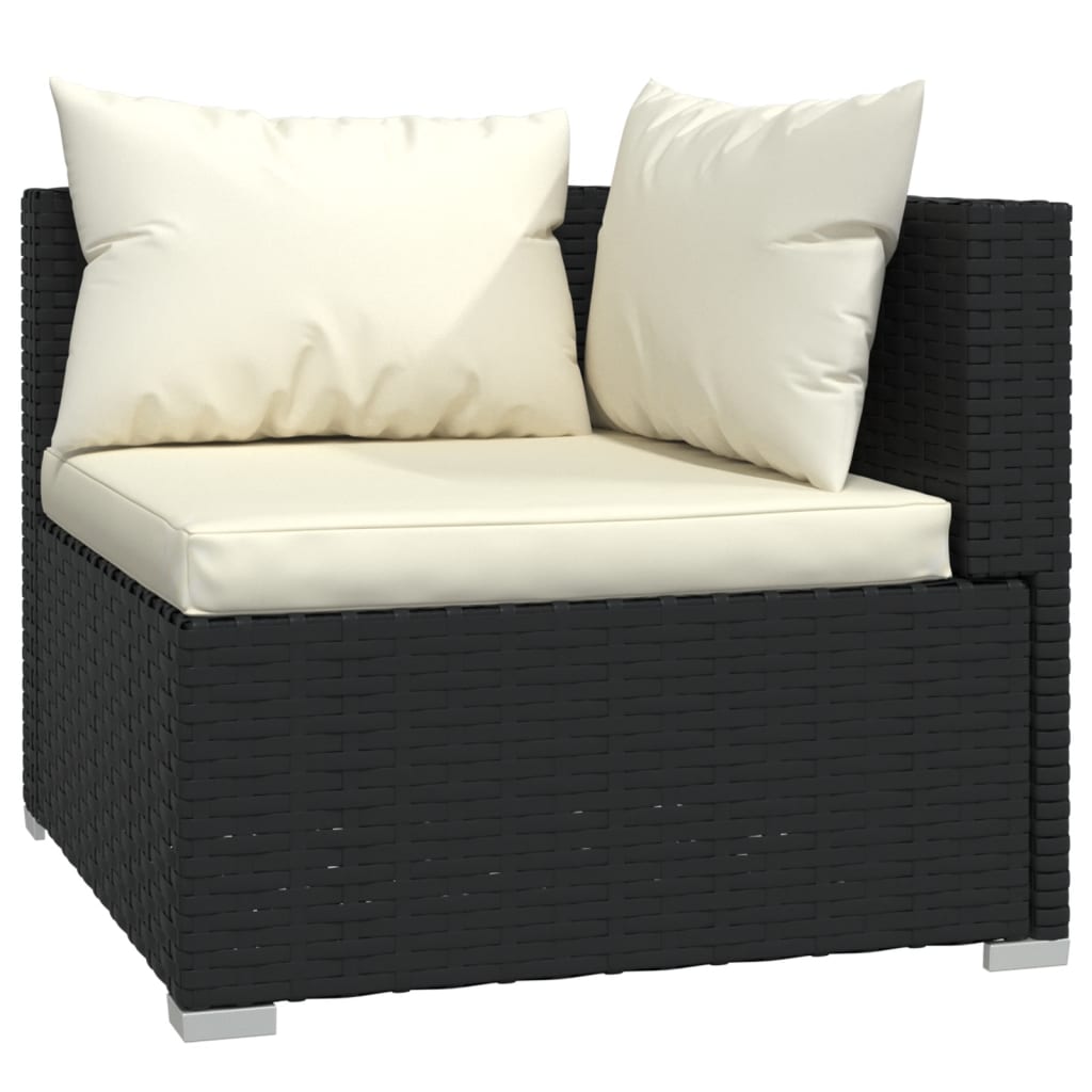 3 részes fekete polyrattan kerti ülőgarnitúra párnákkal