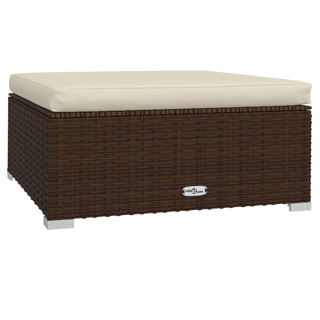 Barna polyrattan kerti lábtartó párnával 70 x 70 x 30 cm