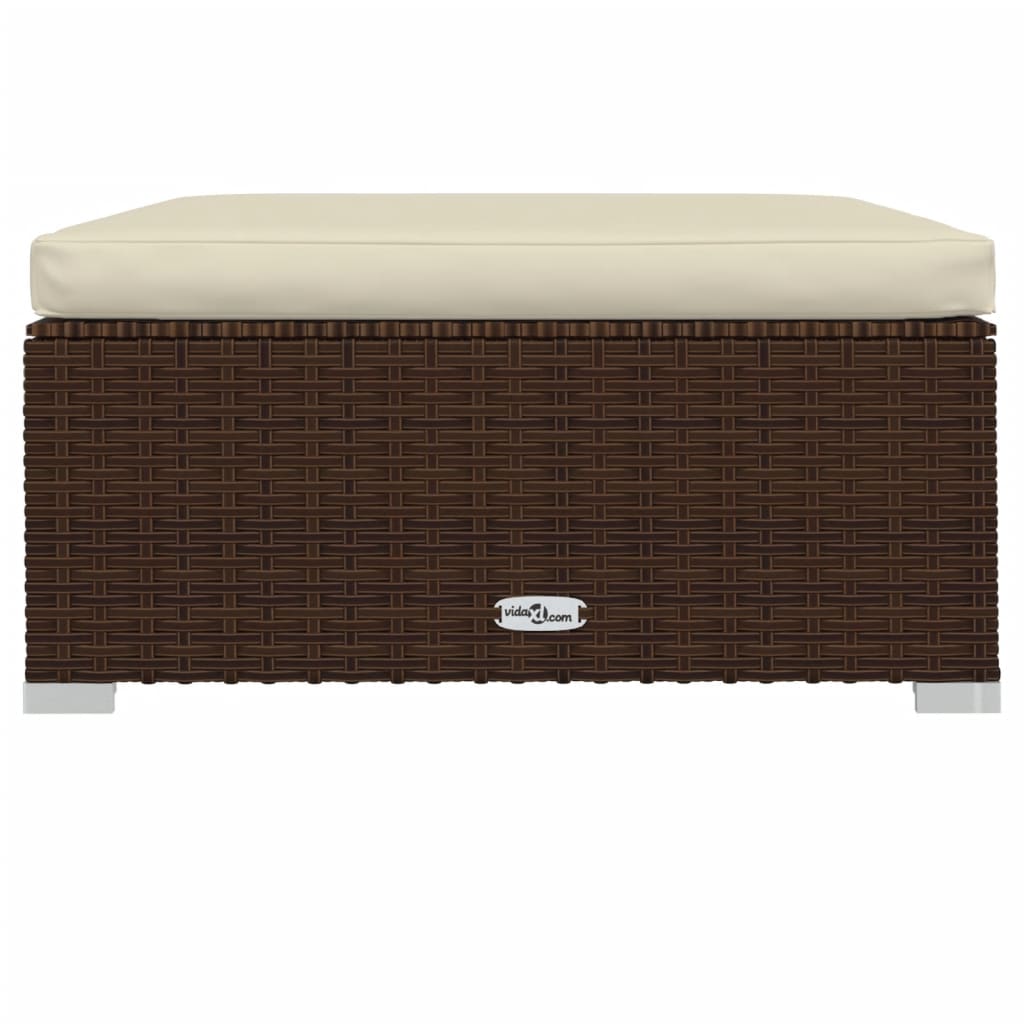 Barna polyrattan kerti lábtartó párnával 70 x 70 x 30 cm