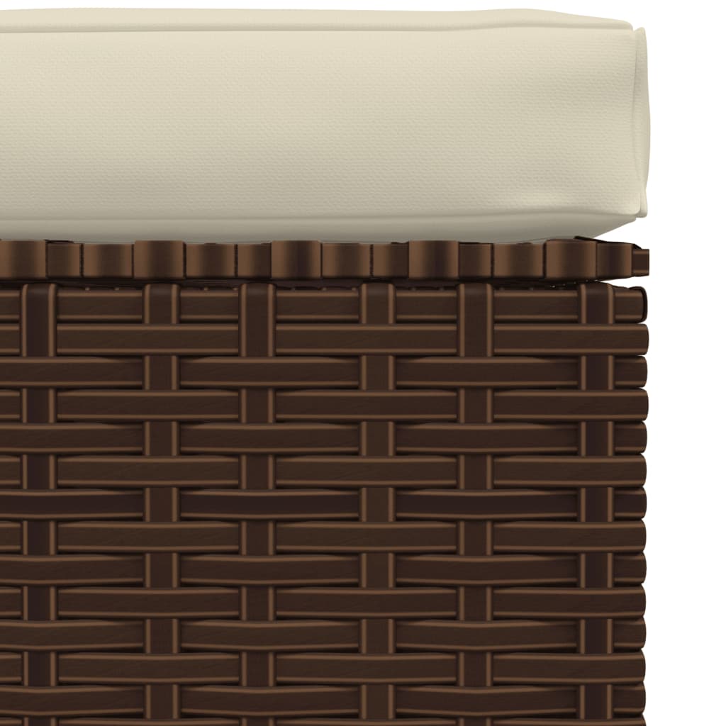 Barna polyrattan kerti lábtartó párnával 70 x 70 x 30 cm