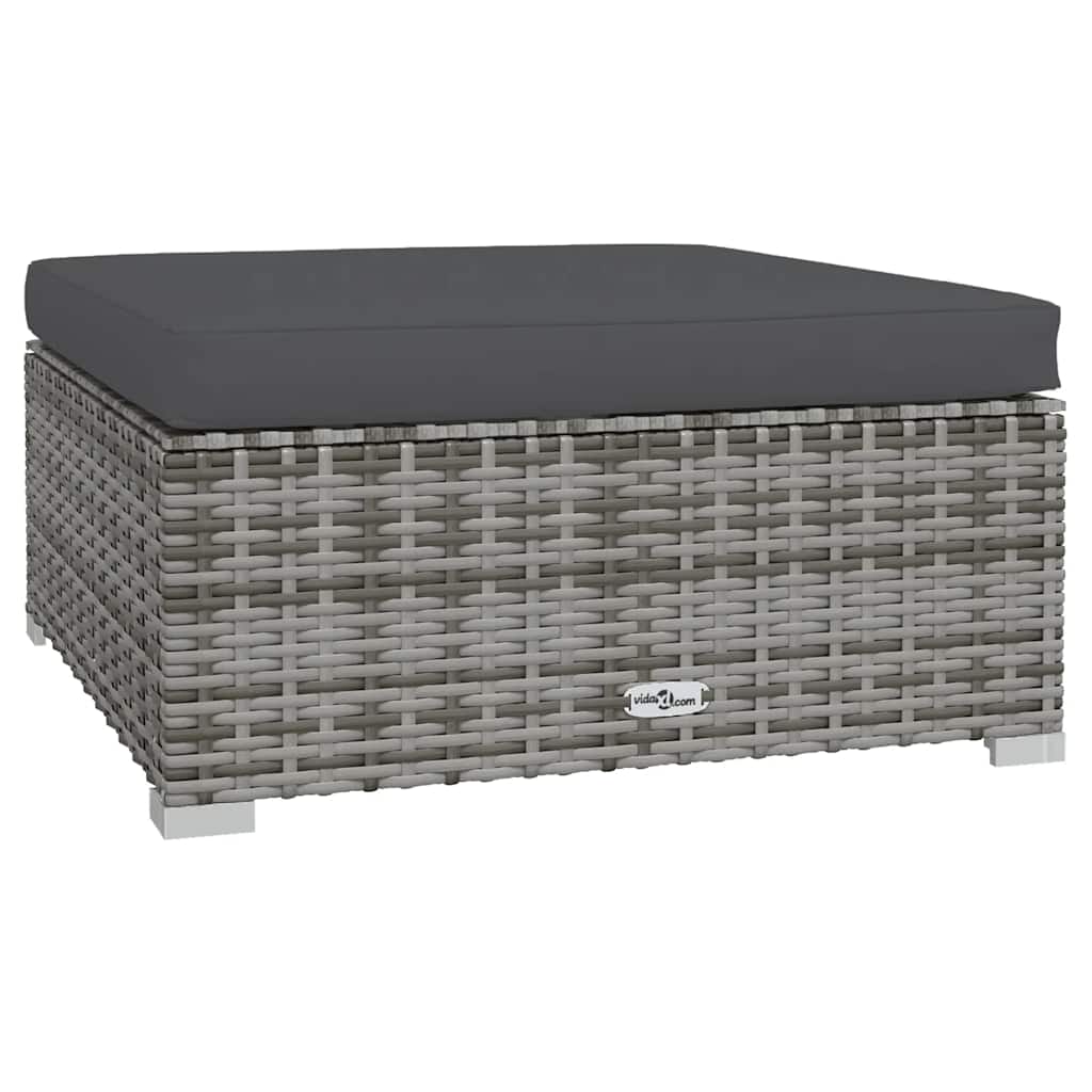 Szürke polyrattan kerti lábtartó párnával 70 x 70 x 30 cm