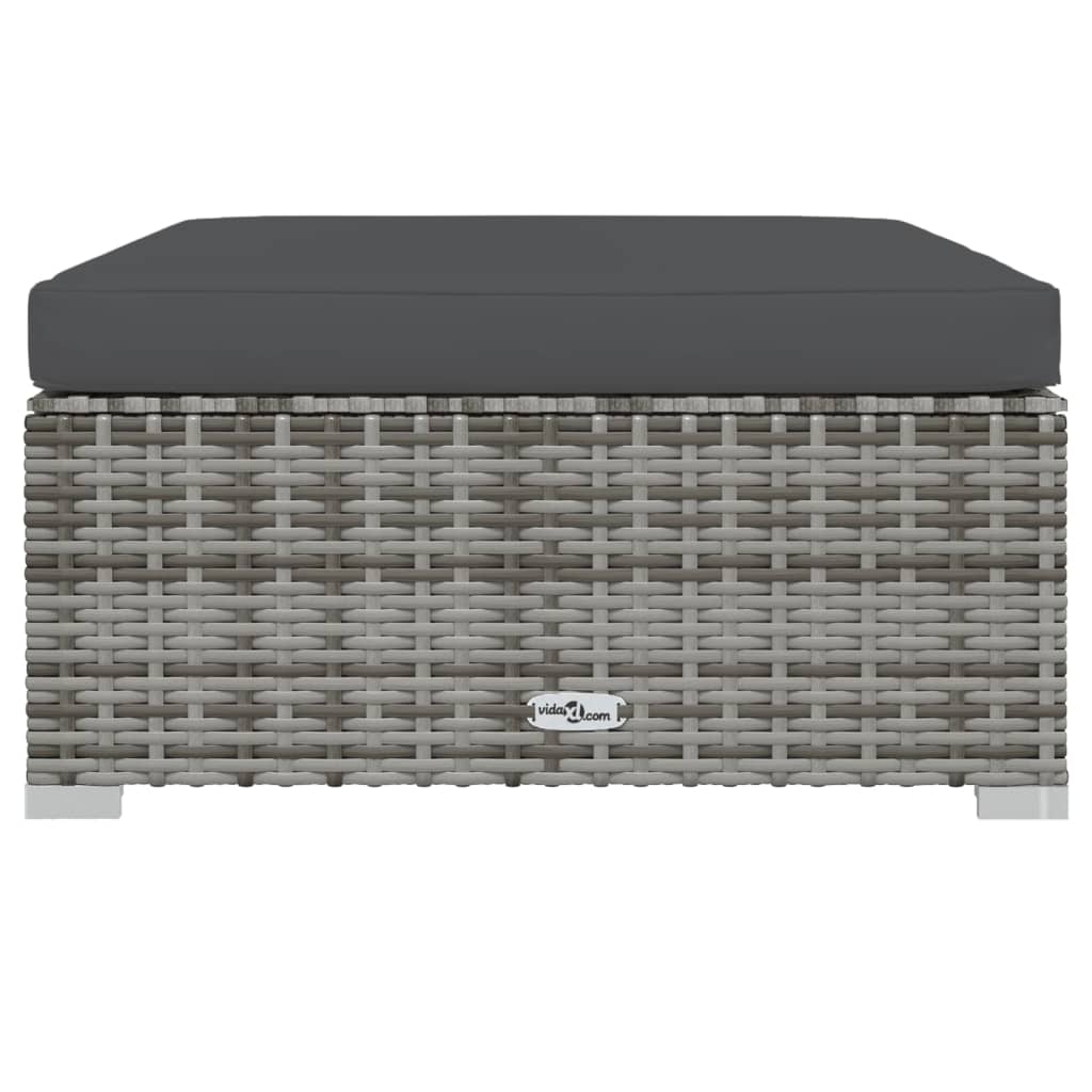 Szürke polyrattan kerti lábtartó párnával 70 x 70 x 30 cm