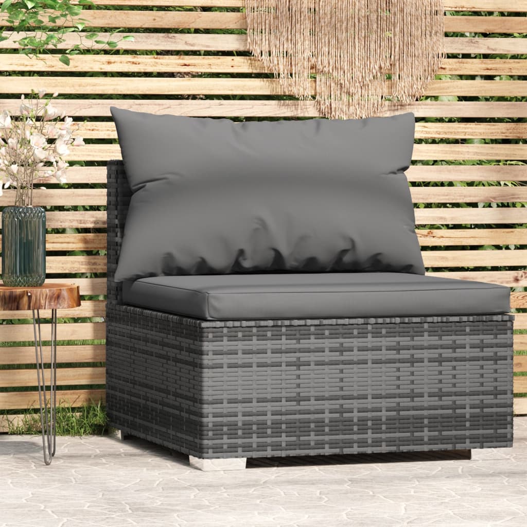Szürke polyrattan kerti középső kanapé párnákkal